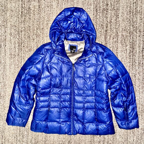 A.N.A Women's Fleece Fur Lined Down Full Zip Puffer Hooded Jacket in Blue - Picture 4 of 14